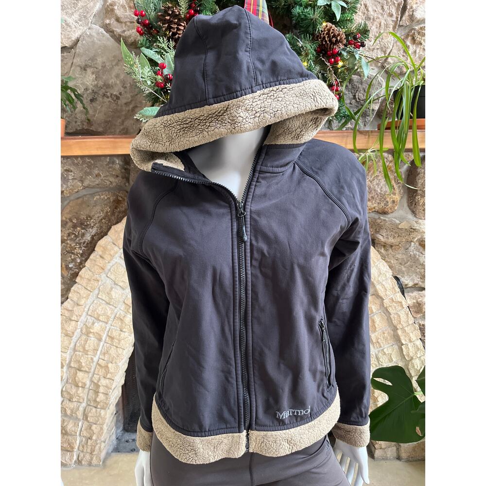 Marmot Fleece Lined Full Zip Black Hooded Jacket Women's Size Medium
